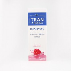 Tran z rekina o smaku malinowym 1000 j.m. Witaminy D3, 330 ml