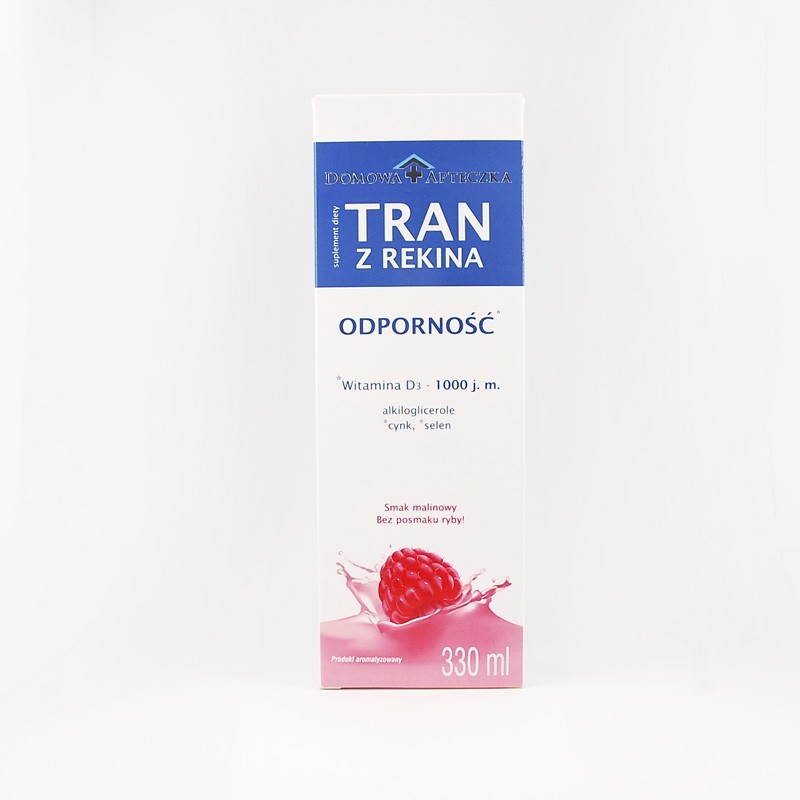 Tran z rekina o smaku malinowym 1000 j.m. Witaminy D3, 330 ml 