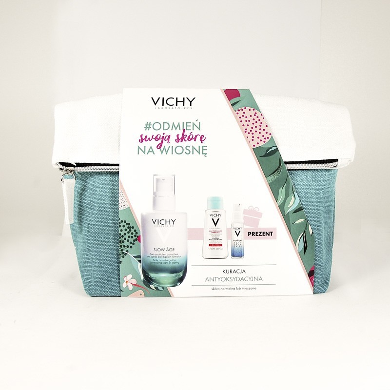 Vichy Zestaw kuracja antyoksydacyjna: Slow Age krem 50 ml + Mineral 89, 10 ml + Pure Thermale 3w1 mleczko 100 ml 