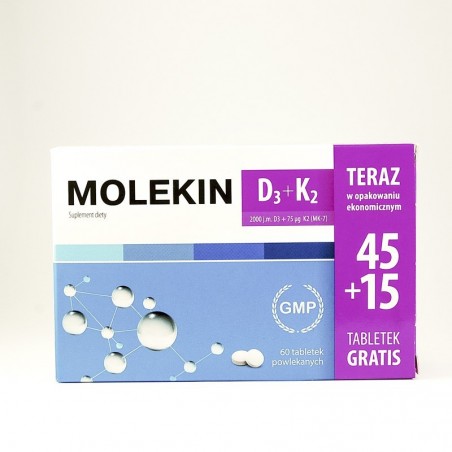  Molekin D3 + K2, 30 tabletek + 15 tabletek gratis 