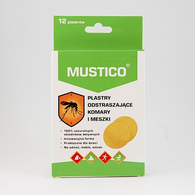 Mustico plastry odstraszające komary i meszki, 12 plastrów 