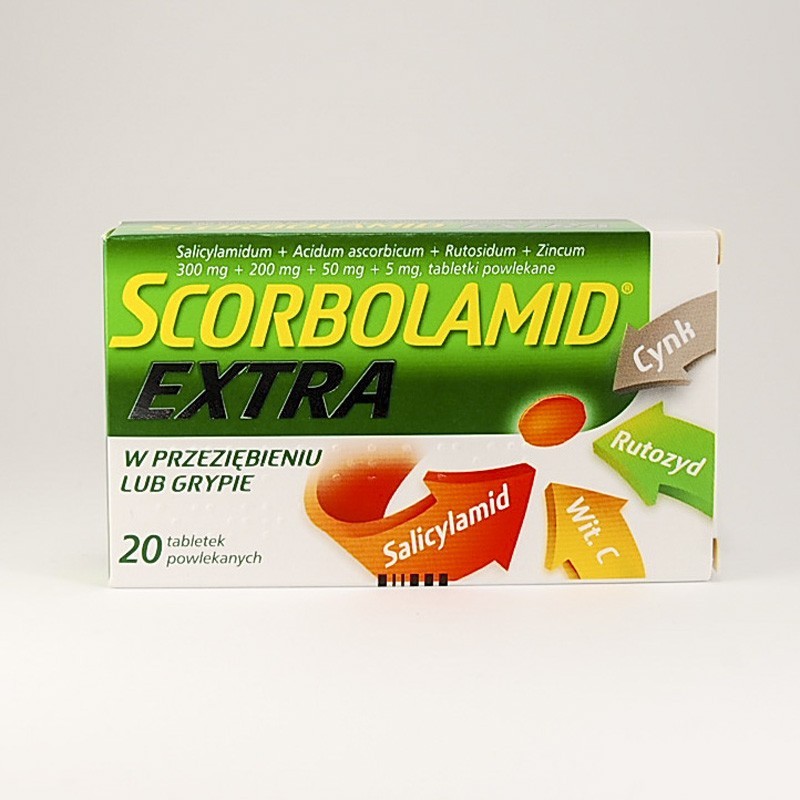 Scorbolamid Extra 300 mg + 200 mg + 50 mg + 5 mg, 20 tabletek 