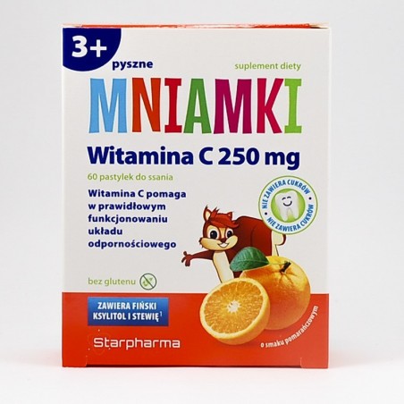  Mniamki Witamina C 250 mg, powyżej 3 roku, smak pomarańczowy, 60 pastylek do ssania 