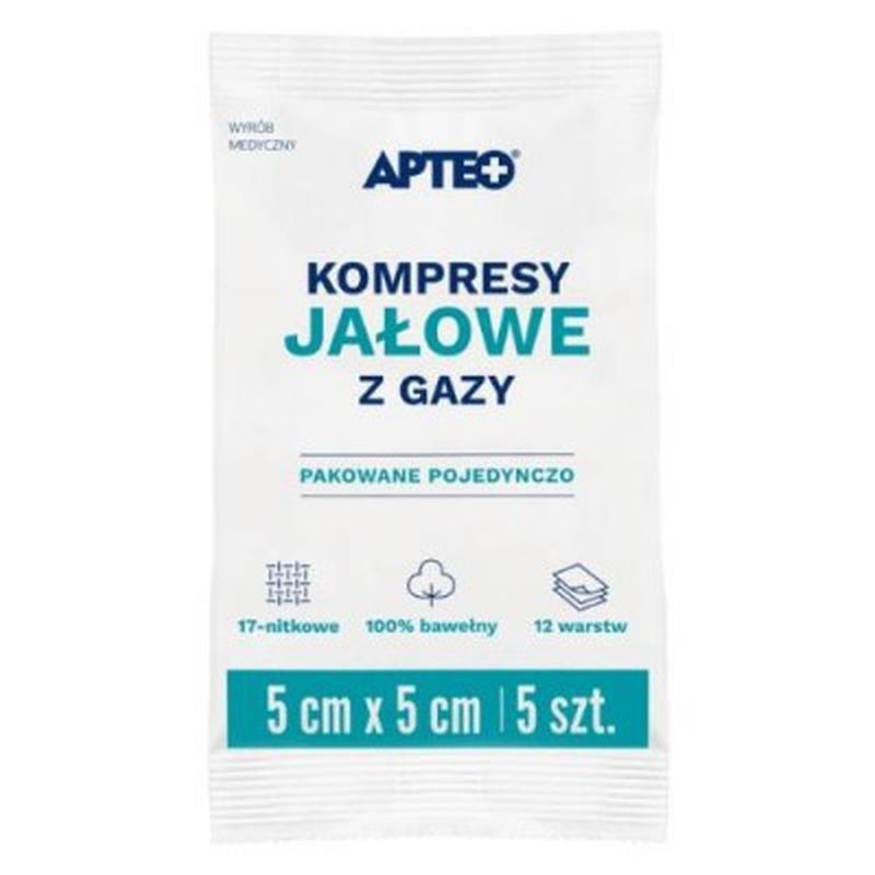 Apteo Care Kompresy jałowe z gazy 5 cm x 5 cm, 5 sztuk 