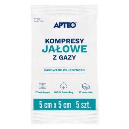  Apteo Care Kompresy jałowe z gazy 5 cm x 5 cm, 5 sztuk 