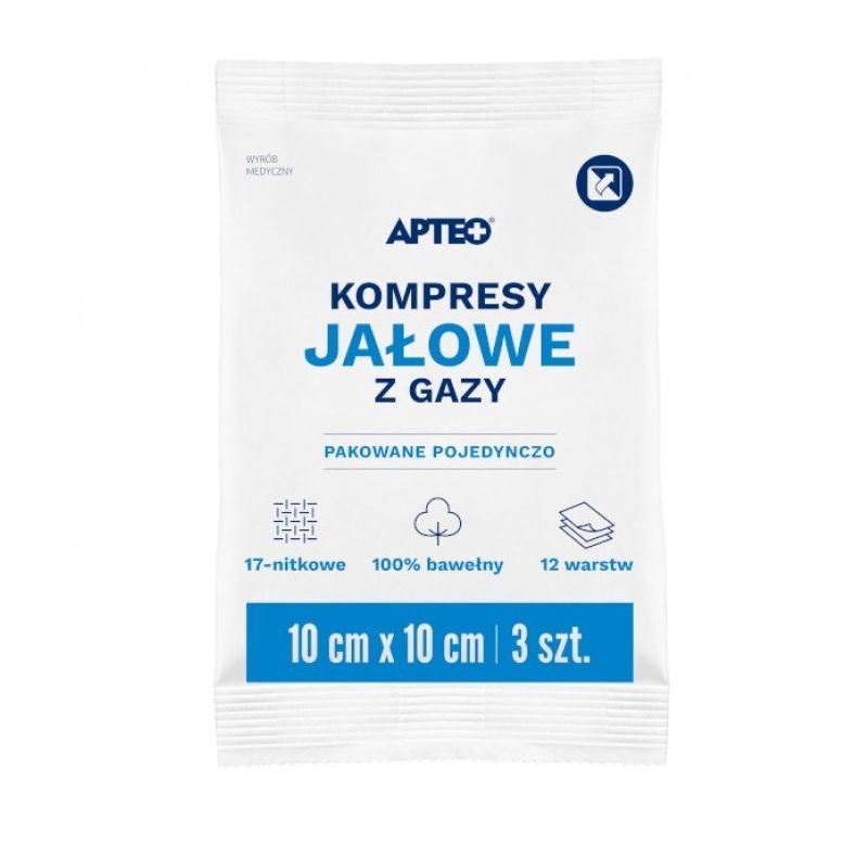 APTEO Kompresy jałowe z gazy 10 cm x 10 cm, 3 sztuki 