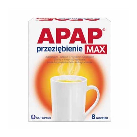  Apap Przeziębienie Max 1000 mg + 50 mg + 12,2 mg, proszek do sporządzania roztworu doustnego, 8 saszetek 