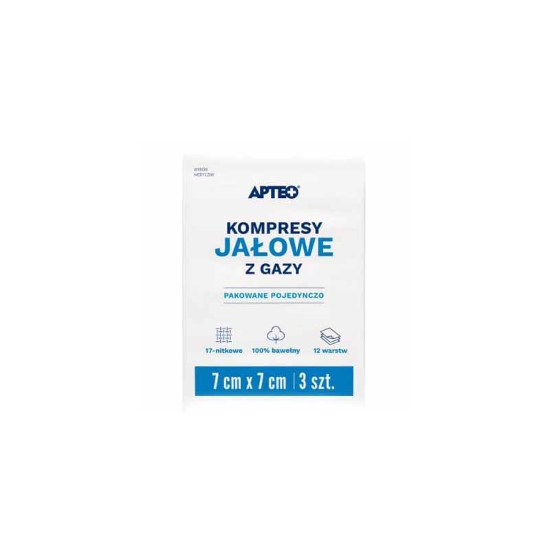 Apteo Care Kompresy gazowe, jałowe 7 x 7 cm, 3 sztuki 