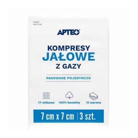 Apteo Care Kompresy gazowe, jałowe 7 x 7 cm, 3 sztuki