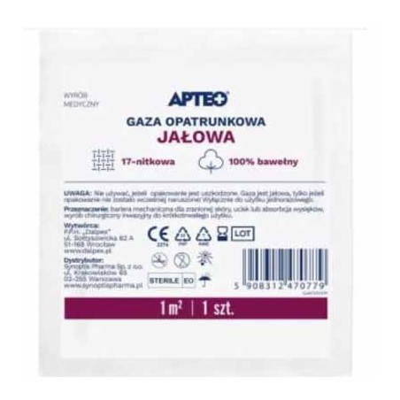  Gaza opatrunkowa jałowa Apteo, 1 m2, 1 sztuka 