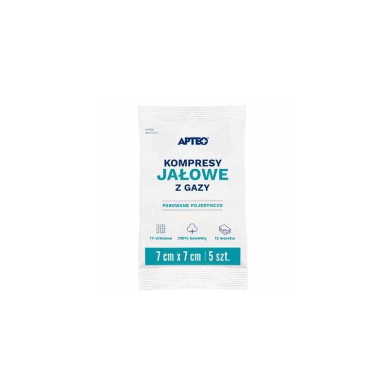 Apteo Care Kompresy jałowe z gazy 7 cm x 7 cm, 5 sztuk 