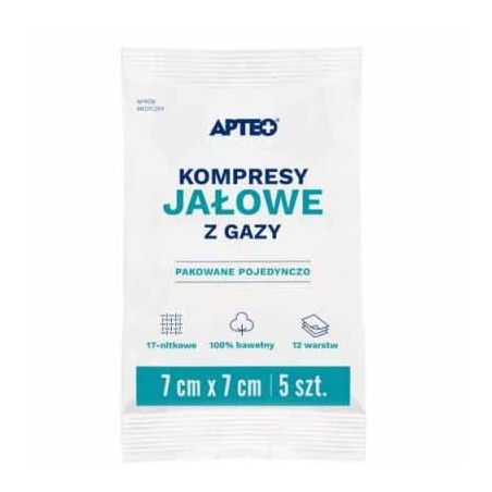 Apteo Care Kompresy jałowe z gazy 7 cm x 7 cm, 5 sztuk