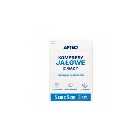  Apteo Care Kompresy jałowe z gazy 5 cm x 5 cm, 3 sztuki 