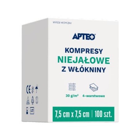  Apteo kompresy włókninowe niejałowe 7,5x7,5 cm, 100 sztuk 
