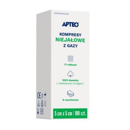  Apteo kompresy niejałowe 17 nitkowe 8 warstwowe 5x5cm 100 sztuk 