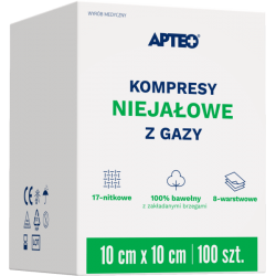 Apteo kompresy niejałowe 10 x 10 cm, 100 sztuk