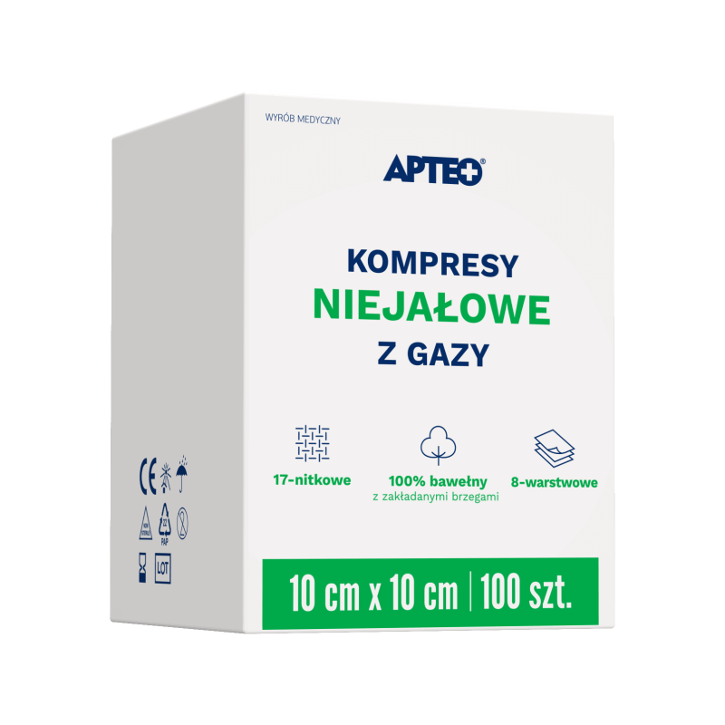 Apteo kompresy niejałowe 10 x 10 cm, 100 sztuk 