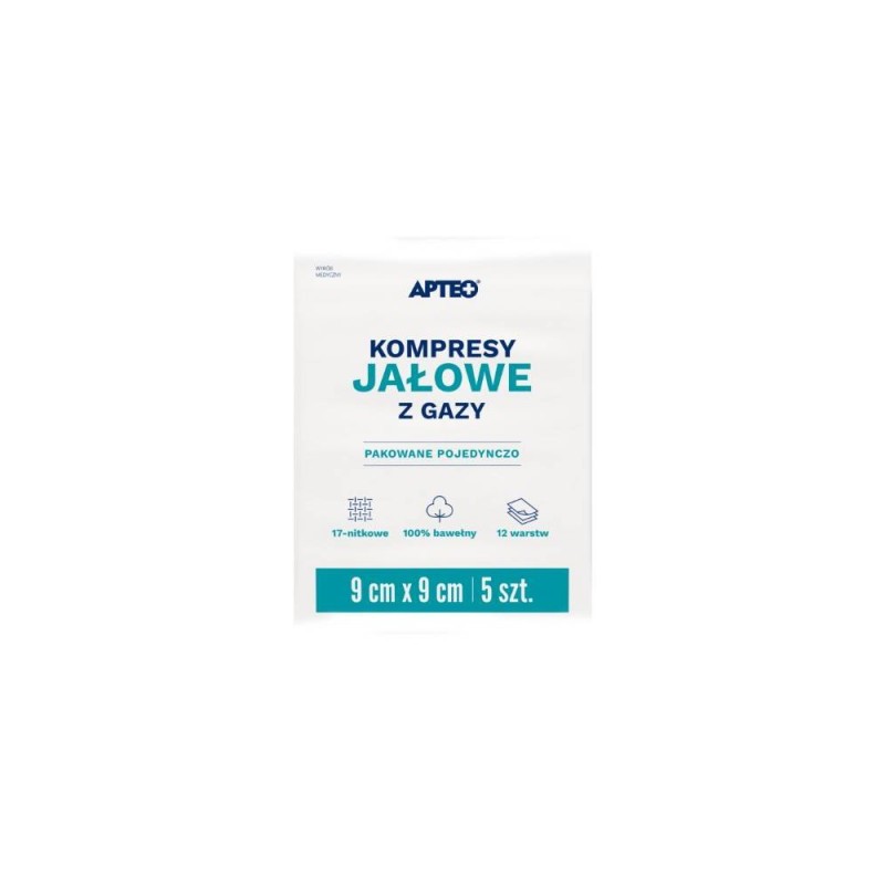Apteo kompresy gazowe jałowe 9x9 cm 5 sztuk 
