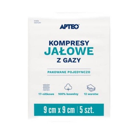  Apteo kompresy gazowe jałowe 9x9 cm 5 sztuk 