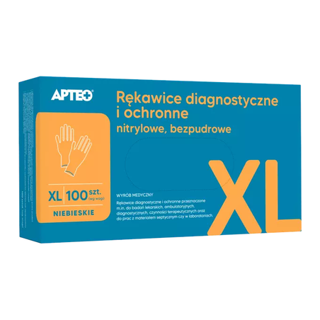  Apteo, Rękawice diagnostyczne i ochronne nitrylowe, bezpudrowe, niebieskie  XL 