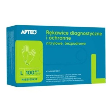  Apteo, Rękawice diagnostyczne i ochronne nitrylowe, bezpudrowe, niebieskie L 