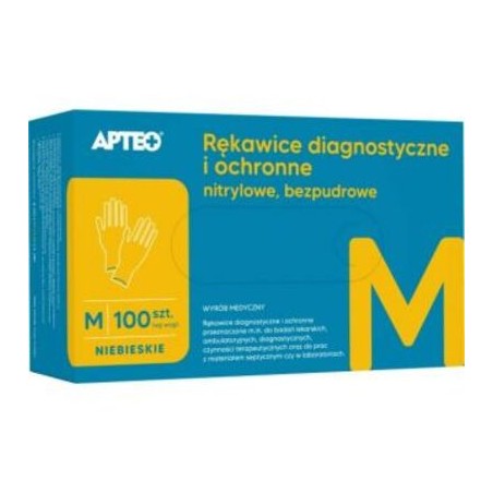  Apteo, Rękawice diagnostyczne i ochronne nitrylowe, bezpudrowe, niebieskie M 