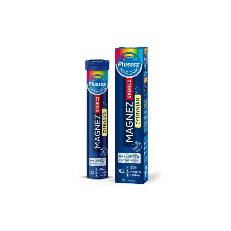 Plusssz Magnez Skurcz Cytrynian, smak cytryna-pomarańcza, 24 tabletki musujące 