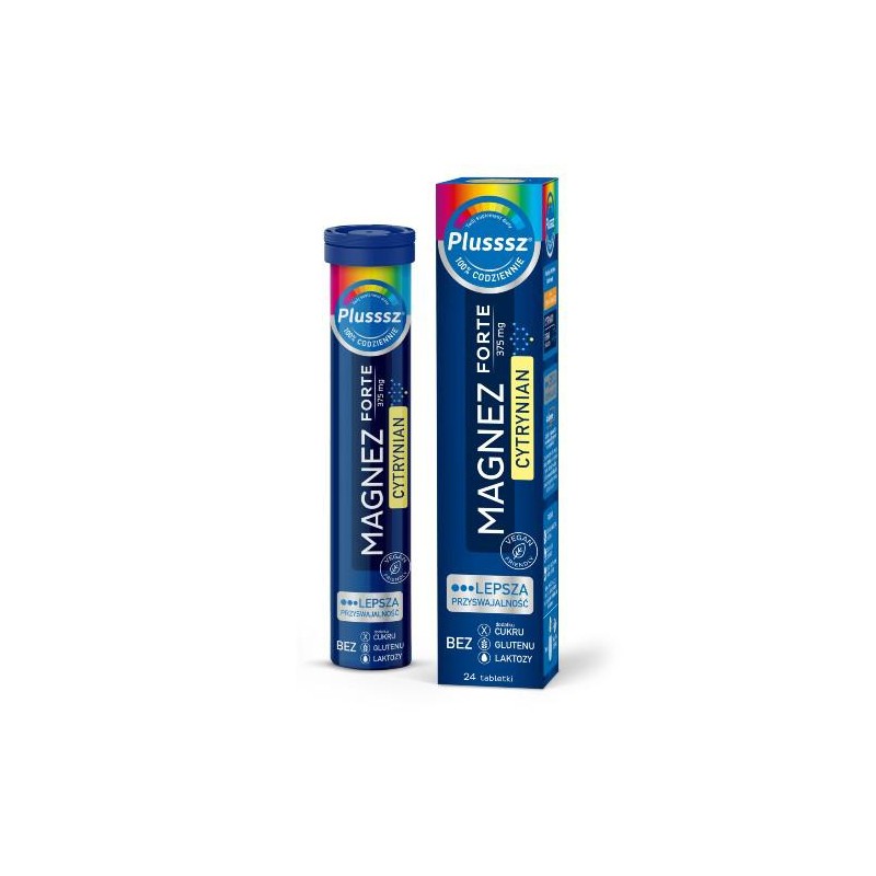 Plusssz Magnez Forte Cytrynian, smak pomarańcza-marakuja, 24 tabletki musujące 