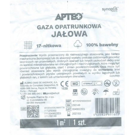 Gaza opatrunkowa, jałowa, Apteo, 1m kwadratowy, 1 sztuka