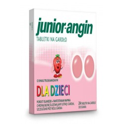 Junior-angina na gardło dla dzieci o smku truskawkowy, 24 tabletki do ssania