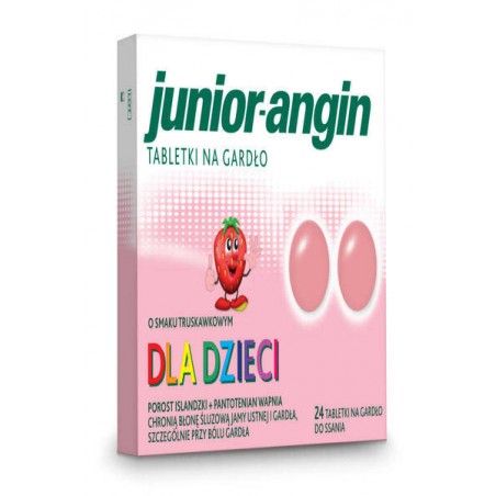  Junior-angina na gardło dla dzieci o smku truskawkowy, 24 tabletki do ssania 