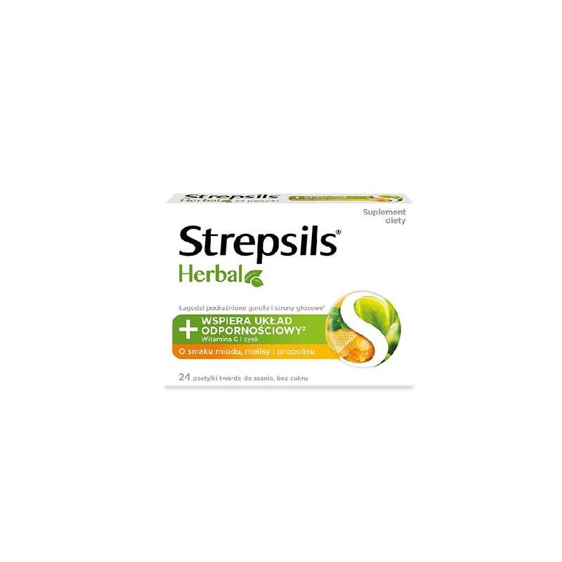 Strepsils Herbal o smaku miodu, melisy i pomarańczy, 24 tabletki do ssania 