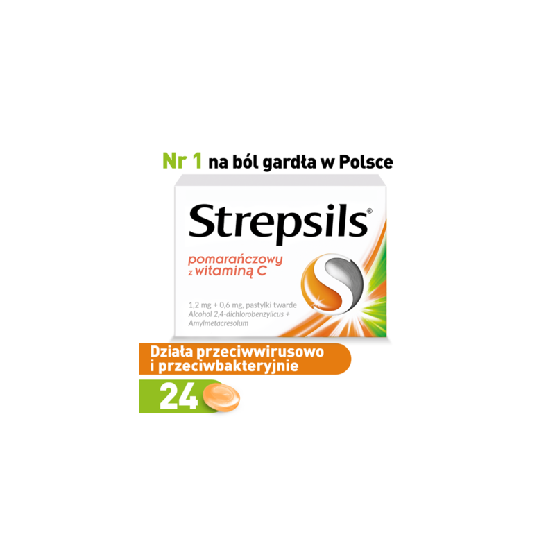Strepsils pomarańczowy z witaminą C, 24 pastylki 