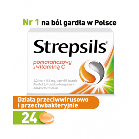 Strepsils pomarańczowy z witaminą C, 24 pastylki