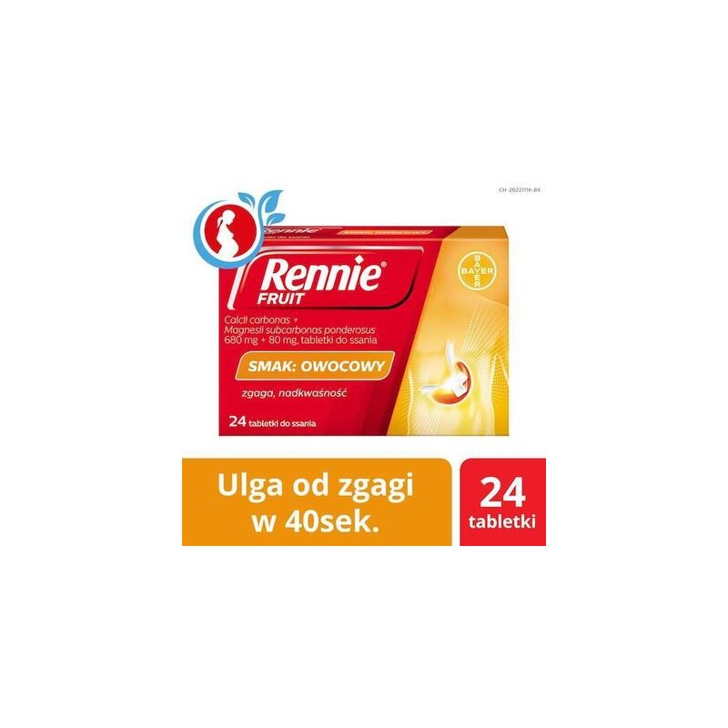 Rennie Fruti o smaku owocowym, 24 tabletki do ssania 