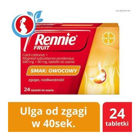  Rennie Fruti o smaku owocowym, 24 tabletki do ssania 