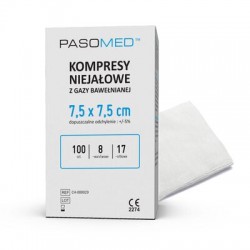Pasomed Kompresy niejałowe włókninowe 7,5 cm x 7,5 cm, 100 sztuk