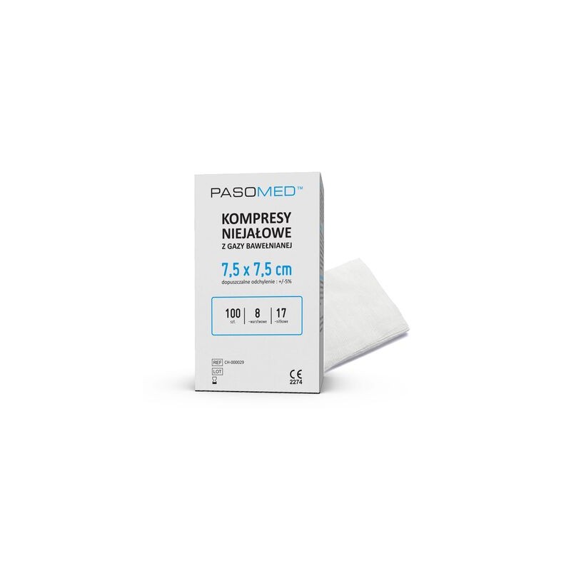 Pasomed Kompresy niejałowe włókninowe 7,5 cm x 7,5 cm, 100 sztuk 