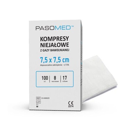  Pasomed Kompresy niejałowe włókninowe 7,5 cm x 7,5 cm, 100 sztuk 