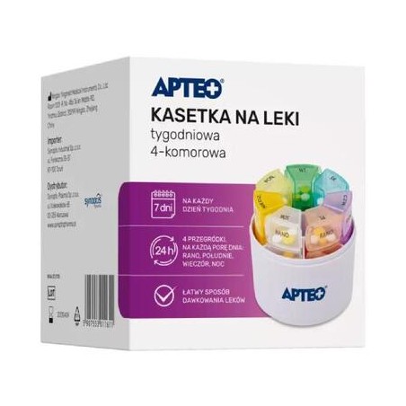  Kasetka na leki, tygodniowa, 4-komorowa Apteo, 1 sztuka 