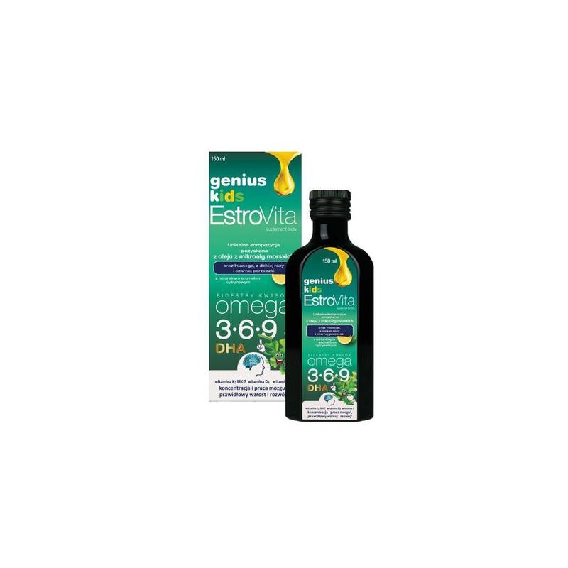 EstroVita Genius Kids, estry kwasów Omega 3-6-9, smak cytrynowy, 150 ml 