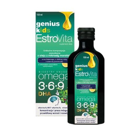 EstroVita Genius Kids, estry kwasów Omega 3-6-9, smak cytrynowy, 150 ml