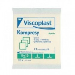 Viscoplast, kompresy jałowe z gazy, 17-nitkowe, 8-warstwowe, 10 cm x 10 cm, 3 sztuki
