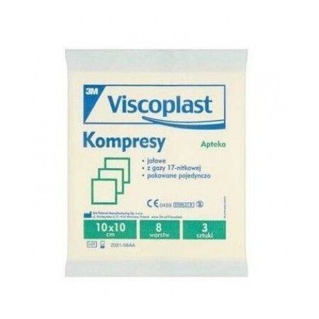  Viscoplast, kompresy jałowe z gazy, 17-nitkowe, 8-warstwowe, 10 cm x 10 cm, 3 sztuki 
