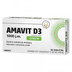 Amavit D3 Junior 1000 j.m., tabletki ulegające rozpadowi w jamie ustnej, 60 tabletek