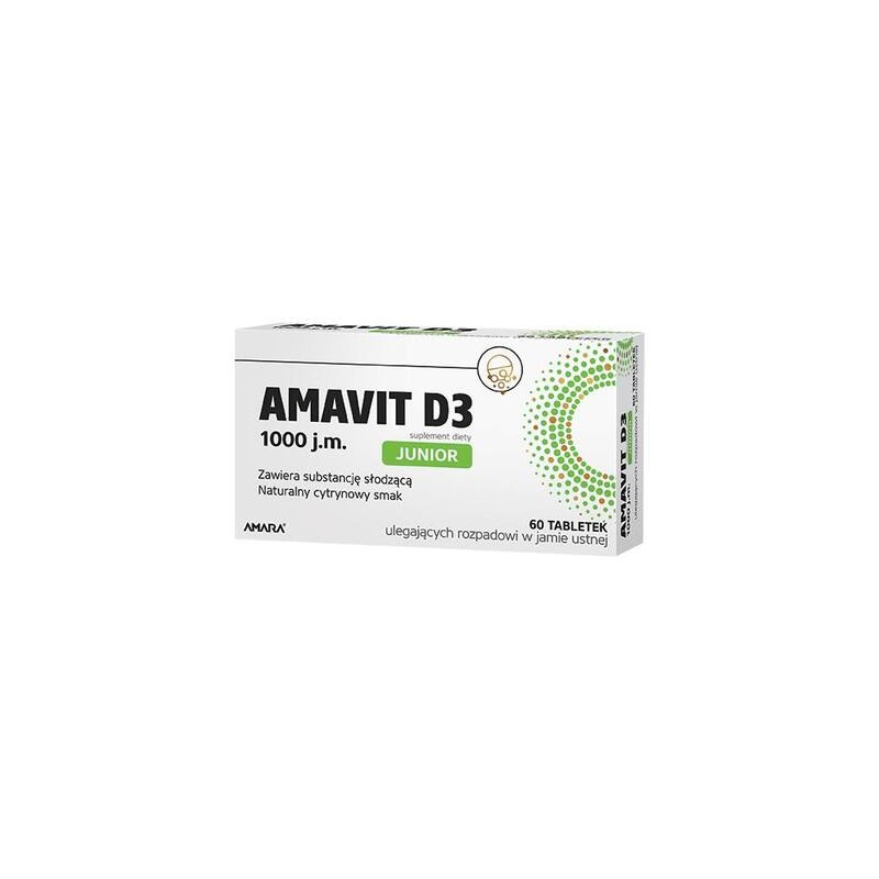 Amavit D3 Junior 1000 j.m., tabletki ulegające rozpadowi w jamie ustnej, 60 tabletek 