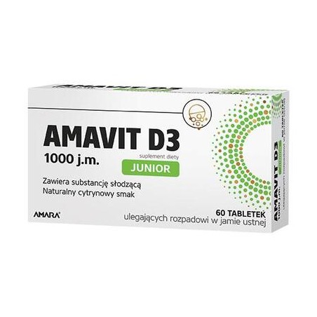  Amavit D3 Junior 1000 j.m., tabletki ulegające rozpadowi w jamie ustnej, 60 tabletek 
