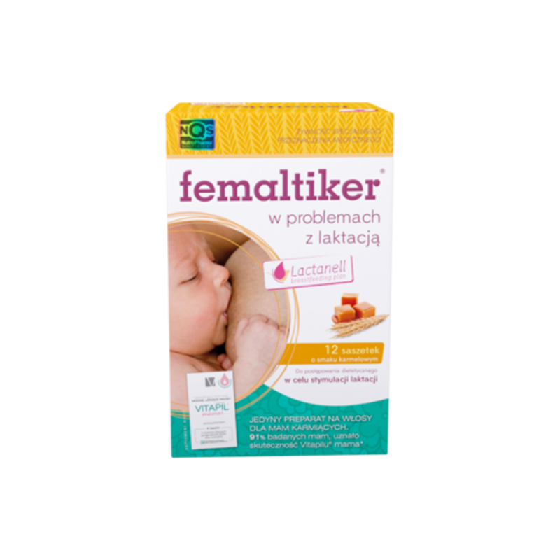 Femaltiker Plus, smak karmelowy 12 saszetek + Vitapil Mama 4 tabletki GRATIS 