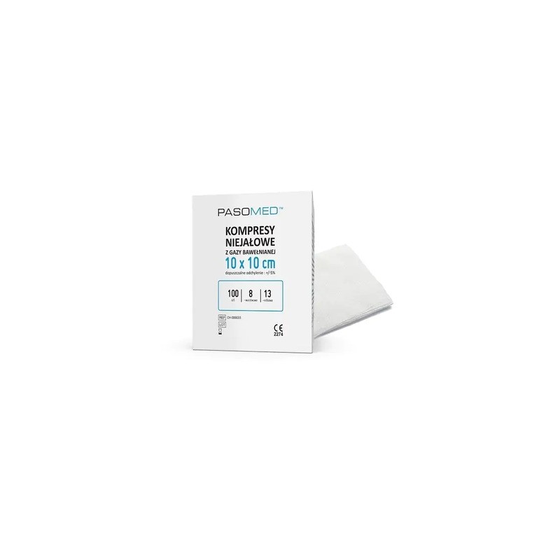Pasomed Kompresy niejałowe 13-nitkowe, 8-warstwowe, 10 cm x 10 cm, 100 sztuk 