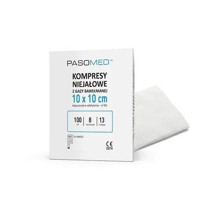  Pasomed Kompresy niejałowe 13-nitkowe, 8-warstwowe, 10 cm x 10 cm, 100 sztuk 